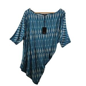 Tart Collections Womens Asymmetrical Top Large Dark Blue & White Striped NWT